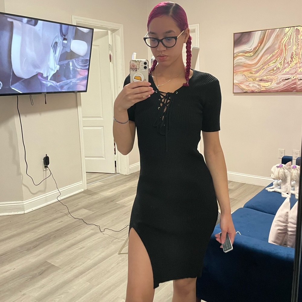 Missguided lace up plunge midi knitted dress